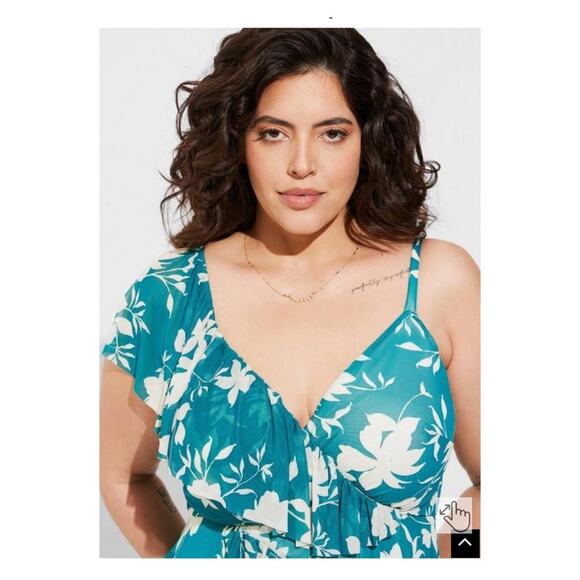 Torrid Teal Green Mesh Ruffle Surplice Midi Dress Sz.4 NWT - Picture 3 of 10